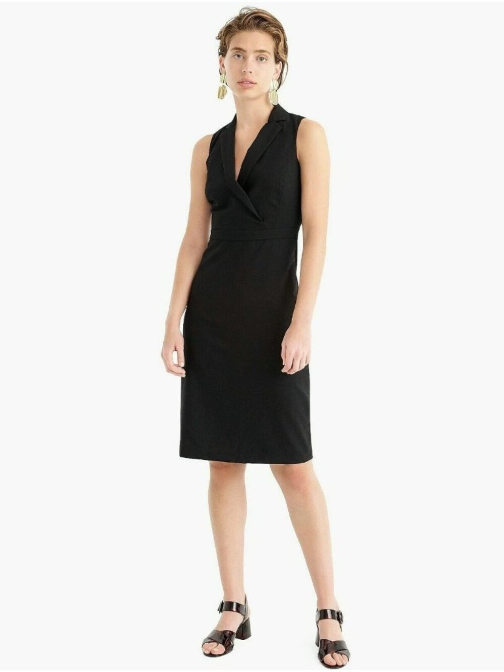NWT J.Crew Tuxedo Sheath in Black V-Neck Sleeveless Stretch Wool Dress 14